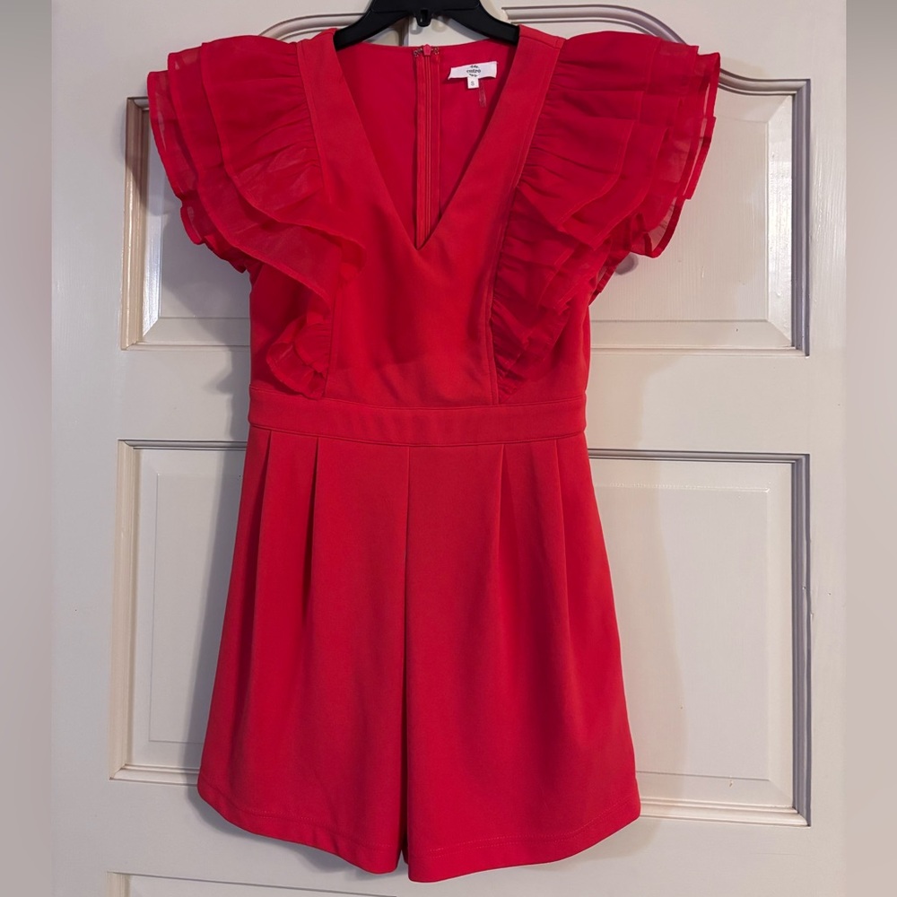 Entro RedRuffle Sleeve V-Neck Romper